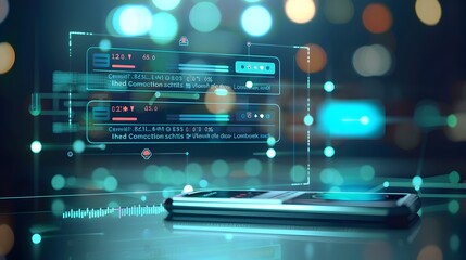 Obraz premium Futuristic Data Analytics Dashboard with Holographic Interface