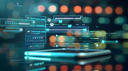 Futuristic Digital Interface with Vibrant Neon Lights and Holograms for Innovative Technology Concepts