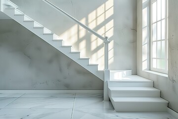 Obraz premium A white staircase is in a room with a window