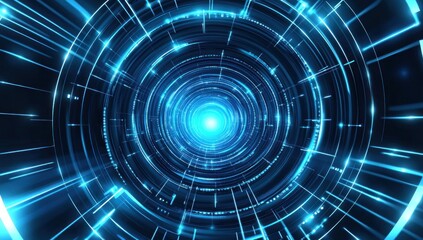 Fototapeta premium Abstract Circular Tunnel with Blue Glowing Lights