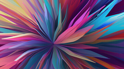 Vibrant Abstract Explosion of Multicolored Sharp Petals Extending Outward