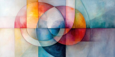 Colorful abstract modern art background with overlapping circular shapes in various hues