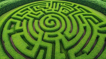 Naklejka premium Aerial view of intricate hedge maze garden