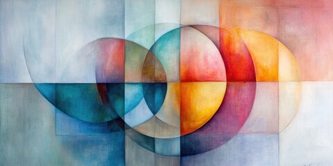 Colorful abstract modern art background with overlapping circular shapes in various hues