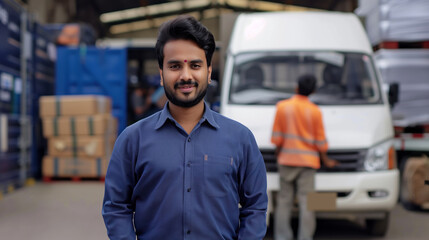 Indian delievey boy wearing blue shirt