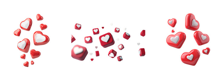 Set of 3D Heart in speech bubble icon, Love like heart social media notification icon. Emoji, chat and Social Network.