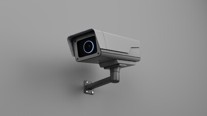 Security camera on the wall, isolated background, 3d render