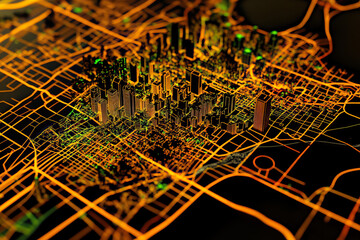 Technical aerial visual, 3D LiDAR GIS aerial map satellite scan model isolated, showing Melbourne, Australia . Elevation, topography, render