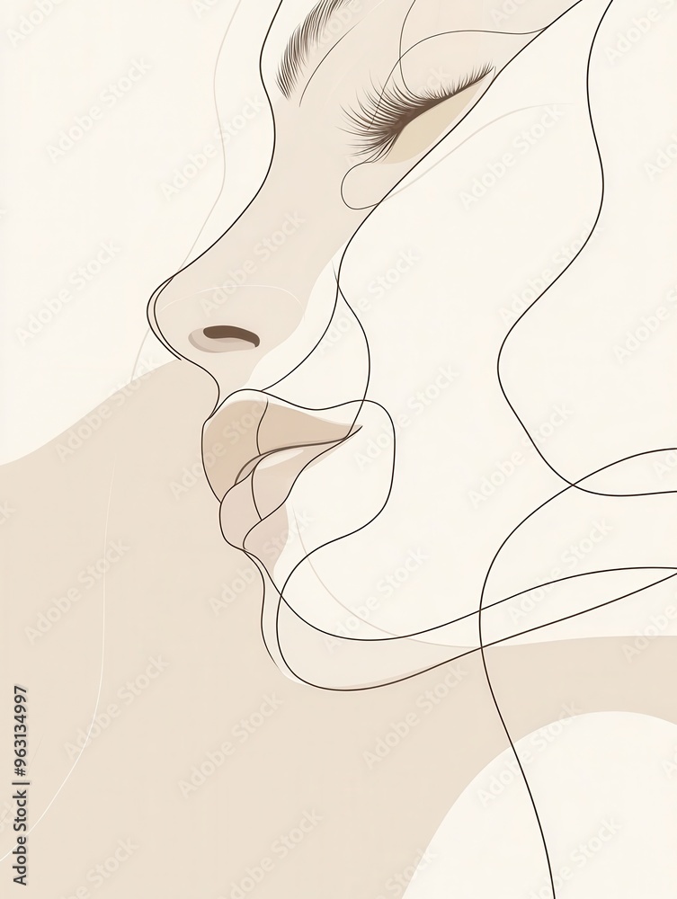 Poster a graceful silhouette of a woman's face features soft, flowing lines, emphasizing elegance and minim