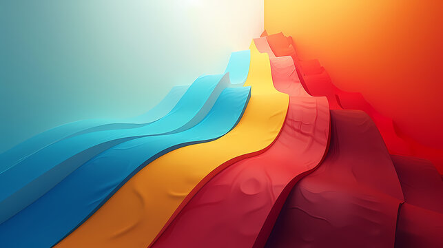 Abstract digital art with blue, yellow, and red color scheme.