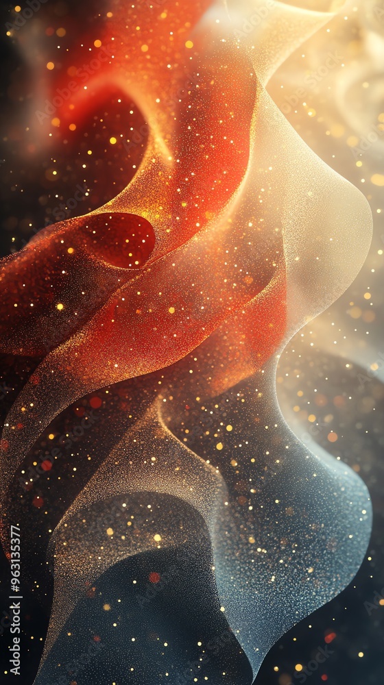 Poster abstract glowing background with golden sparkles.