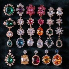 Sparkling Gemstones: A Collection of Earrings on Black Velvet