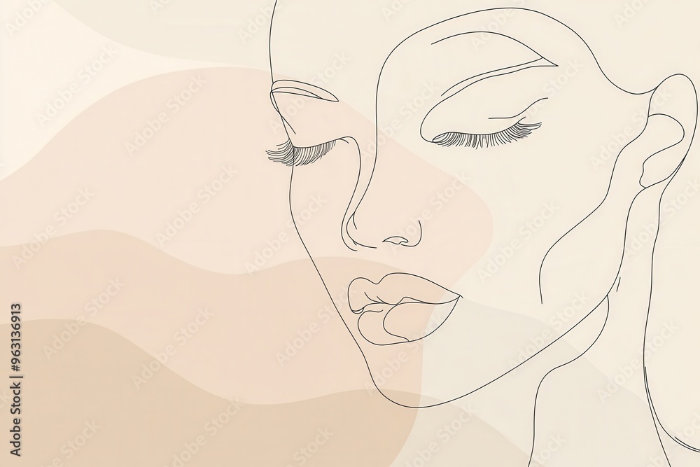 Poster a minimalist depiction showcases a woman's face, emphasizing elegant lines and gentle curves in a so
