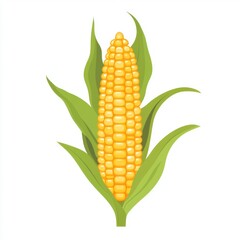 Obraz premium Vibrant Flat Design Corn Cob with Yellow Kernels on White Background - Simple and Minimalistic Illustration