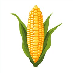 Obraz premium Vibrant Flat Design Corn Cob Illustration on White Background - Simple and Minimalistic Yellow Kernel Vector Graphic