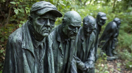 Bronze Statues in Forest.