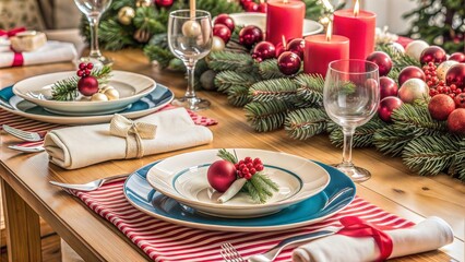  serving holiday table with white and blue colors