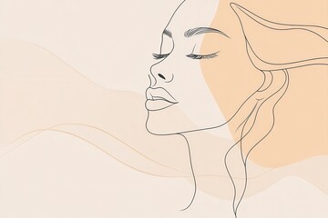 A graceful depiction of a woman's profile showcases tranquility and elegance through smooth, flowing lines and soft colors. Generative AI