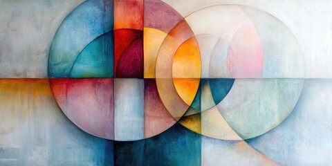 Colorful abstract modern art background with overlapping circular shapes in various hues
