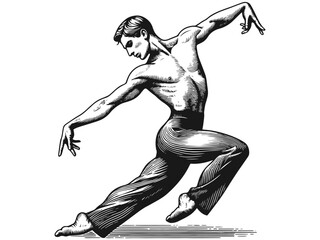 Elegant illustration of a male ballet dancer in a graceful pose on white background. Generative ai.