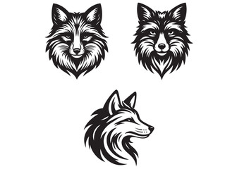 Fox head logo silhouette vector illustration design, fox face vector Illustration, fox head silhouettes vector art, wolf head silhouette logo set, black and white fox head vector logo.