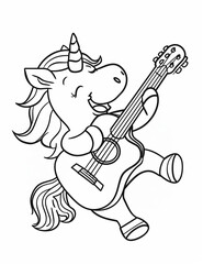 Fototapeta premium Guitarist Unicorn Rockstar Coloring Pages: Shredding Magical Riffs – Fun and Easy Line Art