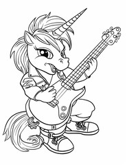 Fototapeta premium Guitarist Unicorn Rockstar Coloring Pages: Shredding Magical Riffs – Fun and Easy Line Art
