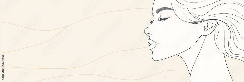 Aufkleber A minimalist silhouette captures the essence of femininity through smooth, elegant lines of a woman's profile against a calming backdrop. Generative AI