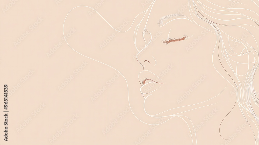 Poster A graceful outline of a woman's face showcases smooth, elegant lines against a subtle, soft-toned background, creating a serene effect. Generative AI