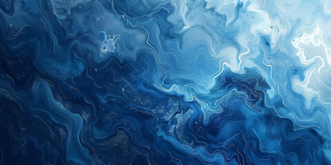 Abstract Blue Marble Waves with Fluid and Dynamic Swirls in Various Shades of Blue.