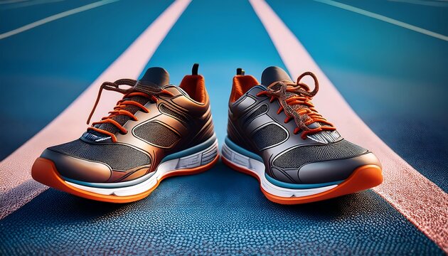 clipping path around a pair of running shoes placed on a track surface. The path s