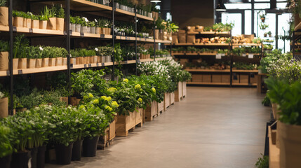 Botanical Showcase: Supermarket Shop Interior with Green Flowers on Display, Perfect for Buying Fresh Plants and Floral Bouquets. photo