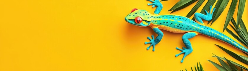 Obraz premium Gecko flat design, top view, desert theme, water color, vivid