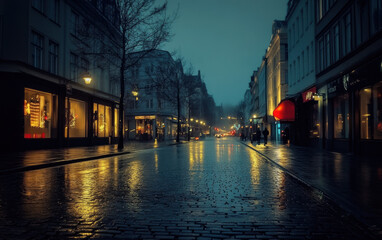 Fototapeta premium Rainy City Street at Night.