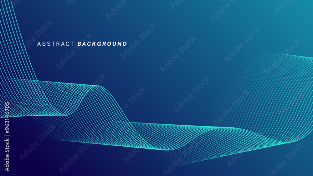 Wall mural abstract glowing wave lines on dark blue background. dynamic wave pattern. modern flowing wavy lines