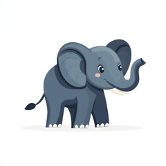 Fototapeta premium Majestic Elephant Minimalist Flat Illustration with Raised Trunk on White Background