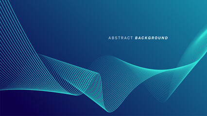 Abstract glowing wave lines on dark blue background. Dynamic wave pattern. Modern flowing wavy lines. Futuristic technology concept. Suit for banner, poster, cover, brochure, flyer, website