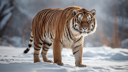 Obraz premium Sabretooth Tiger Roaring in a Blurry Winter Landscape