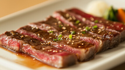 プレートに乗った焼き肉のクロースアップ