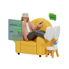 3d illustration Woman Engaged in Virtual Conversation