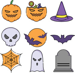 halloween set icon illustrations white background