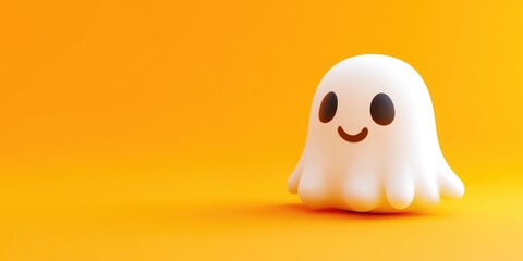 Playful 3D Ghost Icon on Lively Orange Background