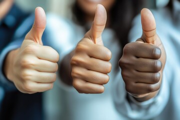 Happy Multicultural Team Celebrating Success with Thumbs Up