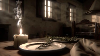 A realistic shot of a candle is lit