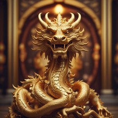 Majestic Golden Chinese Dragon Symbolizing the Year in Festive High Contrast