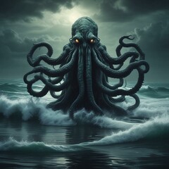 Sinister Sea Creature Emerges with Looming Tentacles