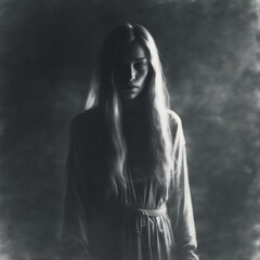 Ethereal Female Ghost in Dark Mysterious Atmosphere