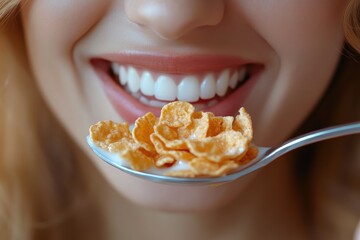 Mouth Detail of Woman Eating Cereal