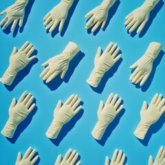 Sterile Gloves Overhead on Blue Background - Editorial Photography