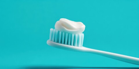 Toothbrush with Mint Toothpaste Close-Up on Blue